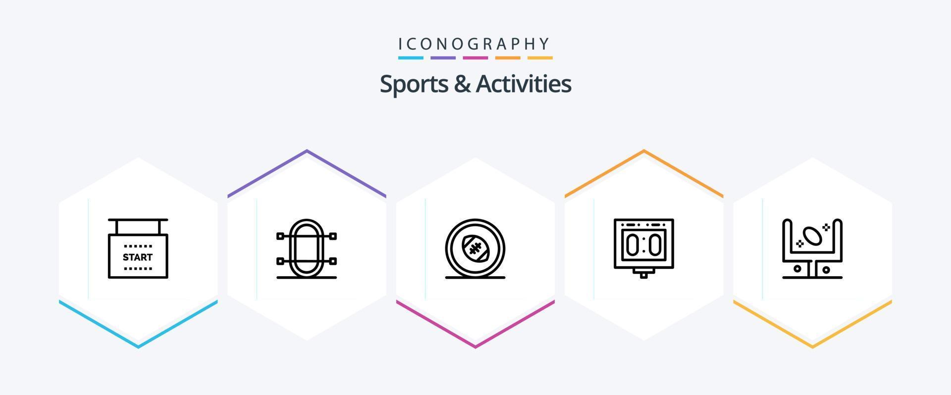 sports et activités Pack d'icônes de 25 lignes comprenant des sports. tableau de bord. sport. compétition. poteaux de rugby vecteur