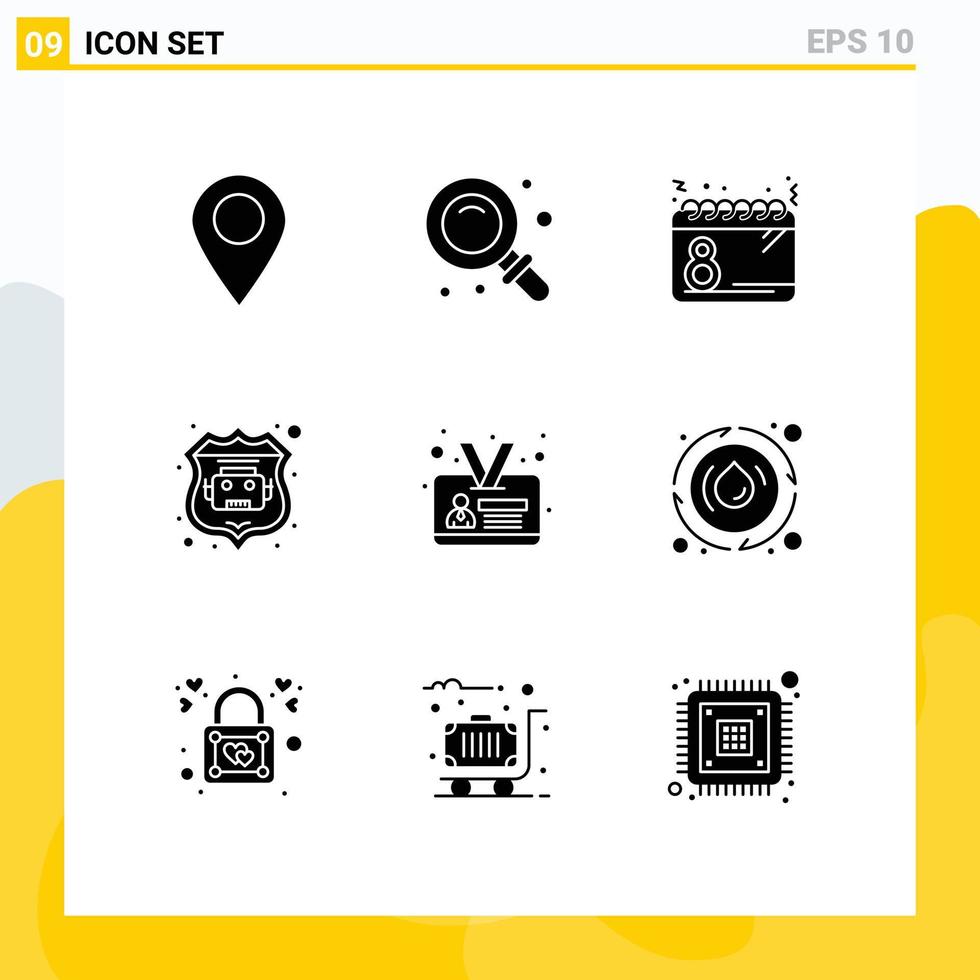 groupe de 9 signes et symboles de glyphes solides pour la carte d'identité web calendrier robot base de données date éléments de conception vectoriels modifiables vecteur