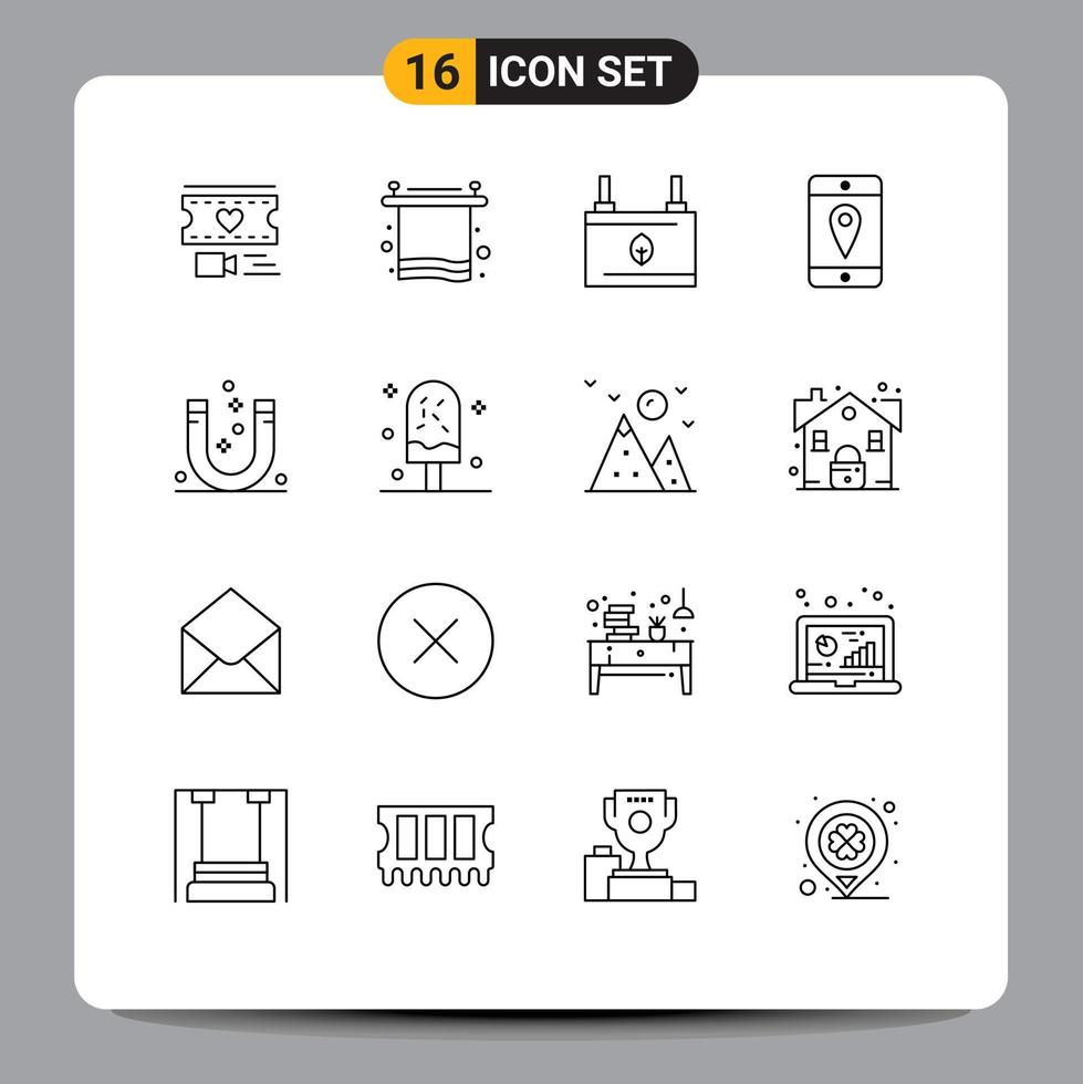 16 icônes créatives signes et symboles modernes d'attraction cellule emplacement de la batterie énergie éléments de conception vectoriels modifiables vecteur