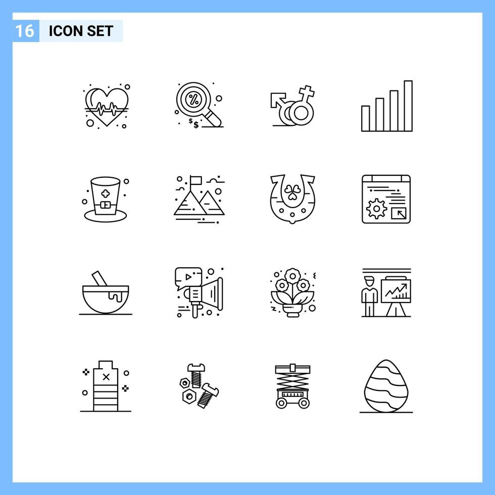 ensemble moderne de 16 contours et symboles tels que des éléments de conception vectoriels modifiables analytiques de signal de sexe d'utilisateur de boisson vecteur