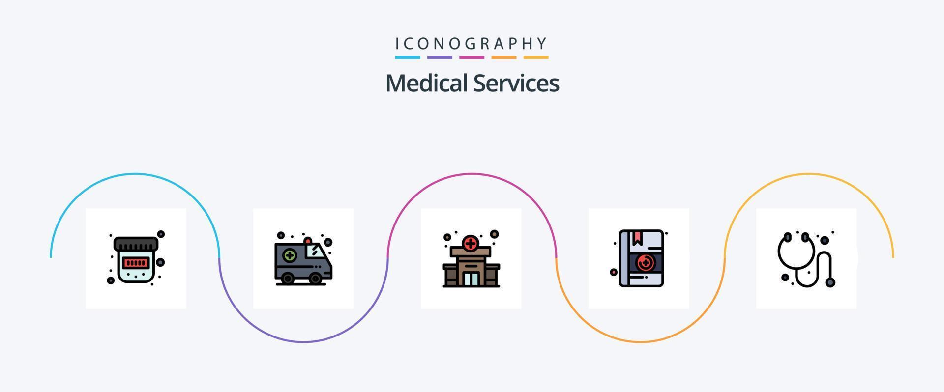 ligne de services médicaux remplie de pack d'icônes plat 5 comprenant. médical. stéthoscope. guérir vecteur