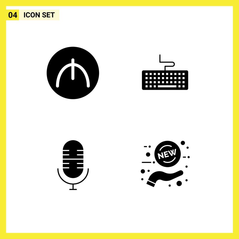 pack de 4 signes et symboles de glyphes solides modernes pour les supports d'impression Web tels que l'éducation clé du microphone manat offre des éléments de conception vectoriels modifiables vecteur