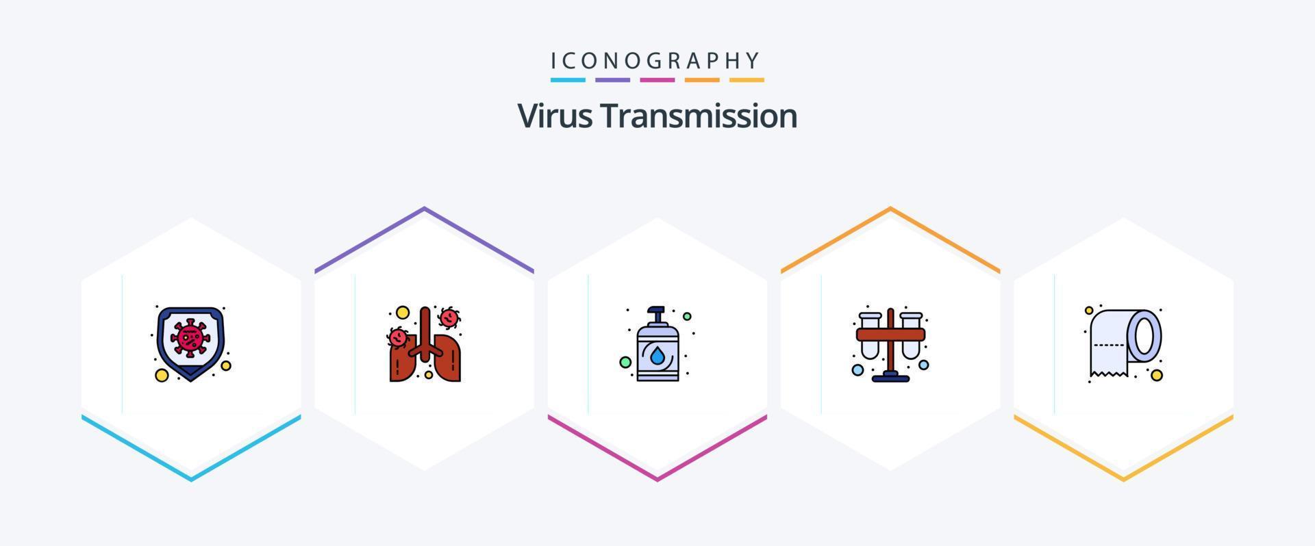 transmission de virus pack d'icônes de 25 lignes remplies, y compris le papier. stage. virus. laboratoire. test vecteur