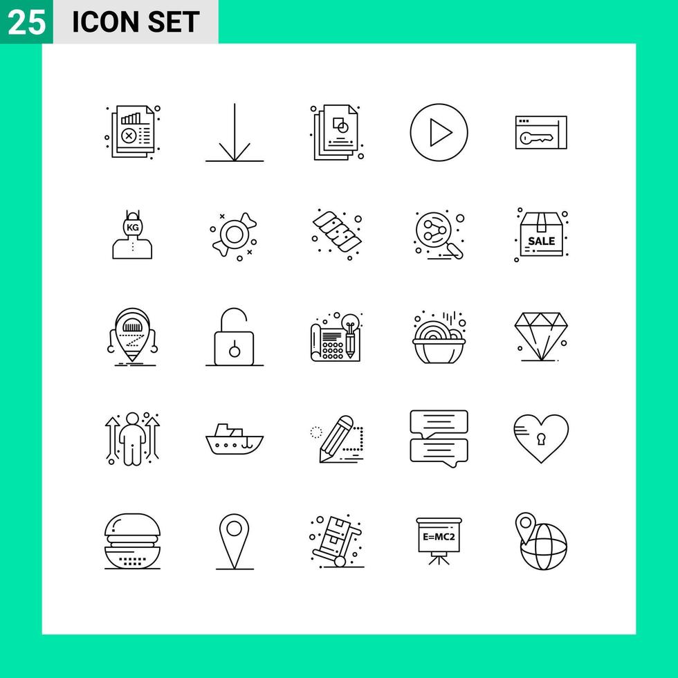 ensemble moderne de 25 lignes de pictogrammes d'éléments de conception vectoriels modifiables de jeu de sécurité créative clé de tête vecteur
