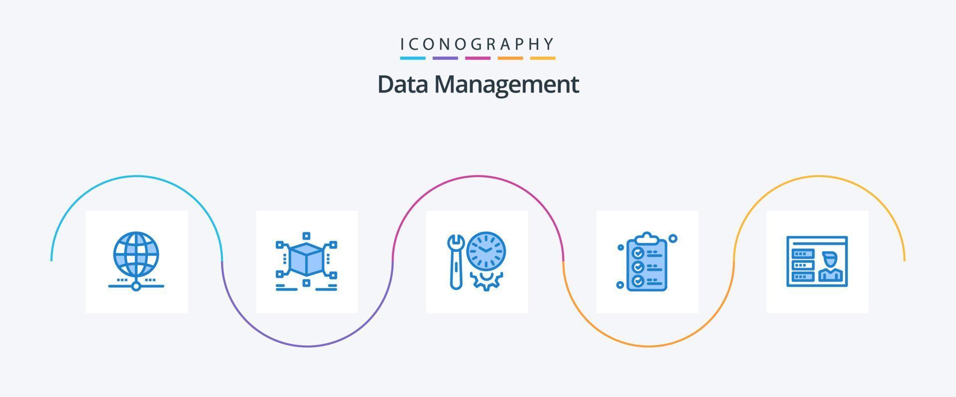 pack d'icônes bleues de gestion de données 5, y compris la marque. document. boîte. liste de contrôle. Les paramètres vecteur