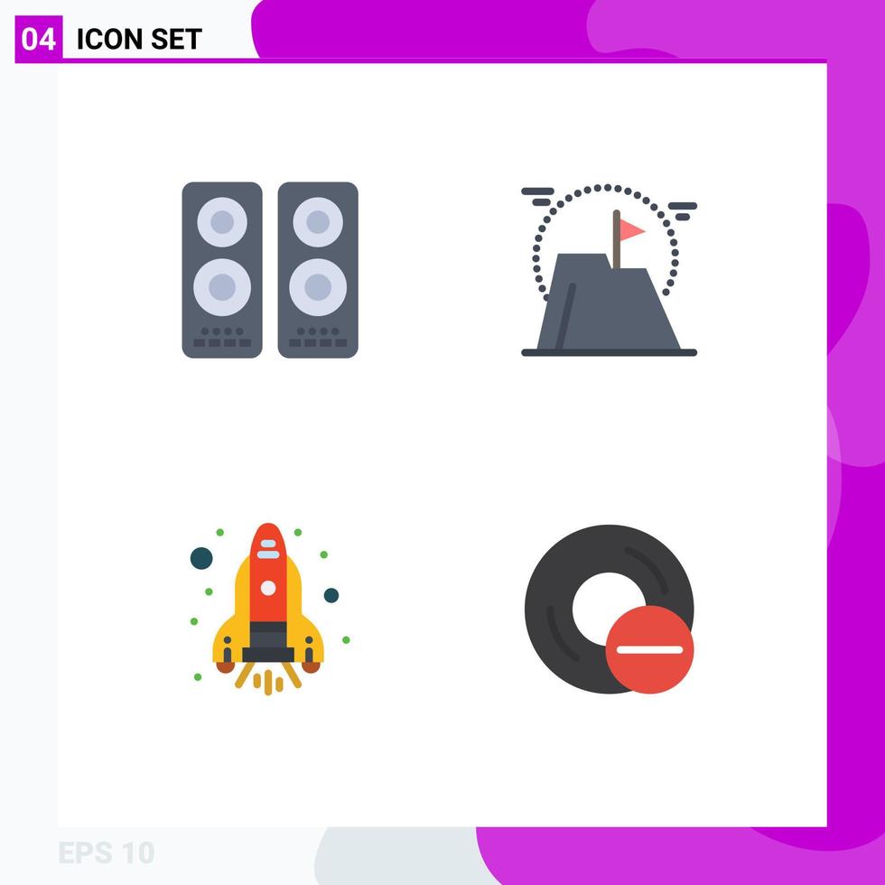 4 icônes créatives signes et symboles modernes de cinéma flamme haut-parleur espace objectif éléments de conception vectoriels modifiables vecteur