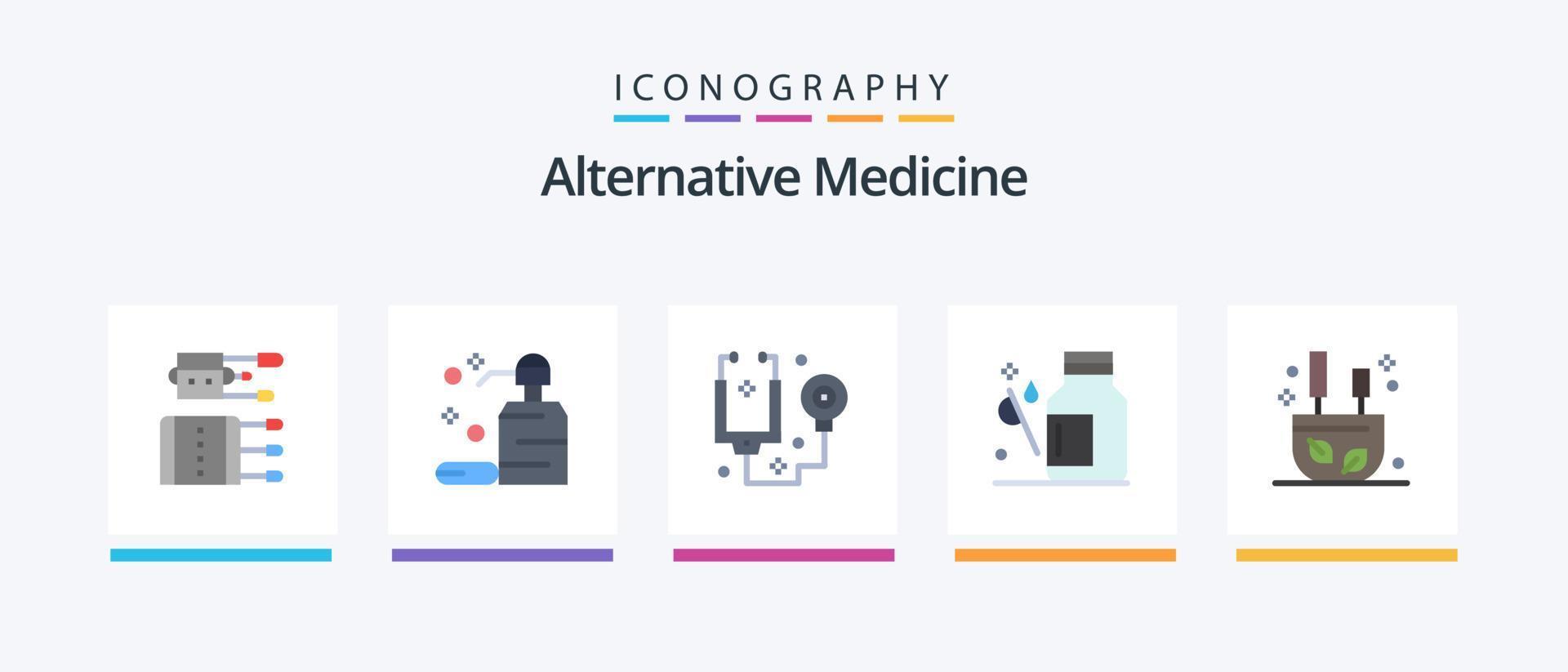 pack d'icônes plat 5 de médecine alternative, y compris la médecine. soins de santé. savon. santé. outils. conception d'icônes créatives vecteur