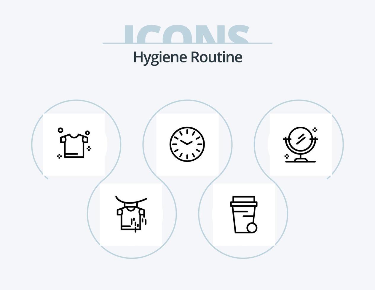 pack d'icônes de ligne de routine d'hygiène 5 conception d'icônes. nettoyage. chambre. café. lit. pelle à poussière vecteur