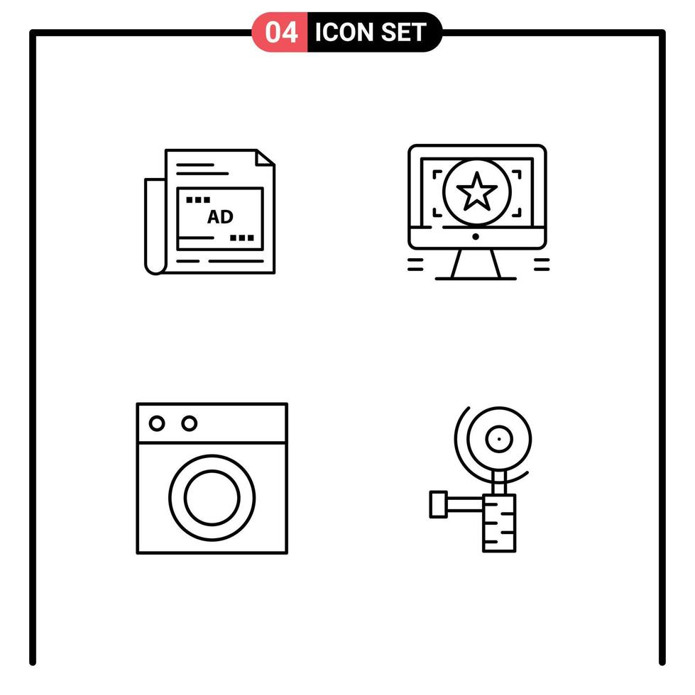 ensemble moderne de 4 pictogrammes de couleurs plates remplies d'éléments de conception vectorielle modifiables de machine graphique de titre de meubles de journal vecteur