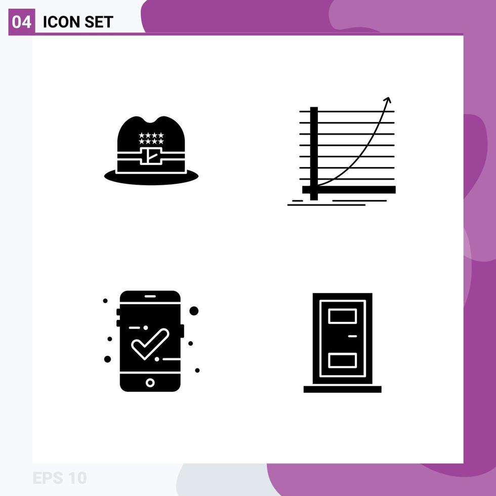 pack de lignes vectorielles modifiables de 4 glyphes solides simples de chapeau vérifié flèche expérience construction éléments de conception vectoriels modifiables vecteur