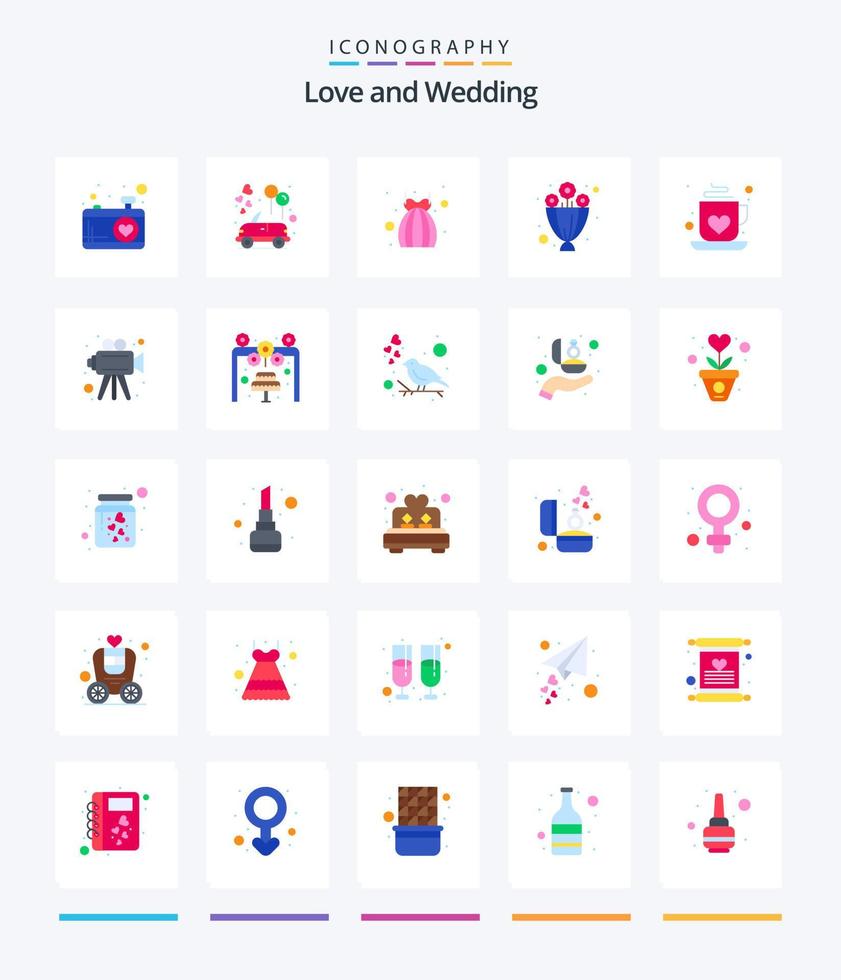 mariage créatif 25 pack d'icônes plates telles que le café d'amour. café. la mariée. cadeau. bouquet vecteur