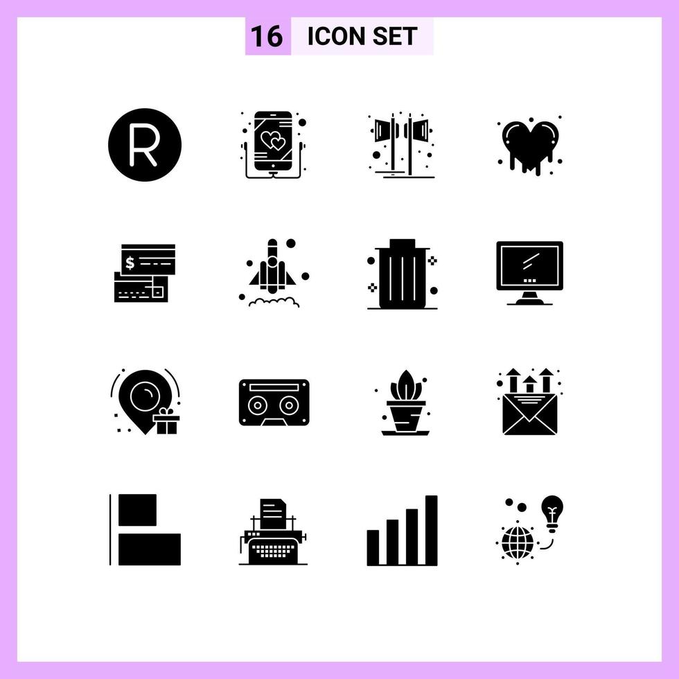 pack de 16 signes et symboles de glyphes solides modernes pour les supports d'impression Web tels que les émotions de carte haut-parleur amour fou haut-parleur éléments de conception vectoriels modifiables vecteur