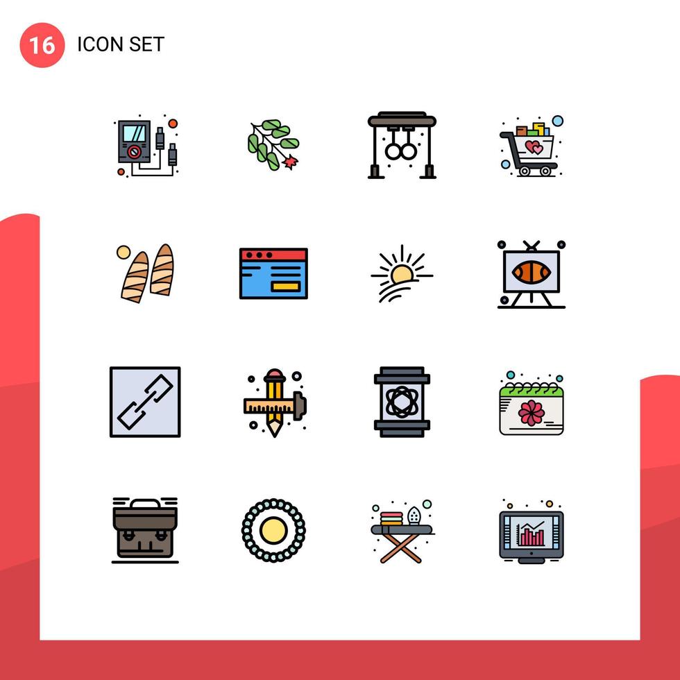 ensemble de 16 symboles d'icônes d'interface utilisateur modernes signes pour les anneaux de chariot de surf panier d'achat éléments de conception vectoriels créatifs modifiables vecteur