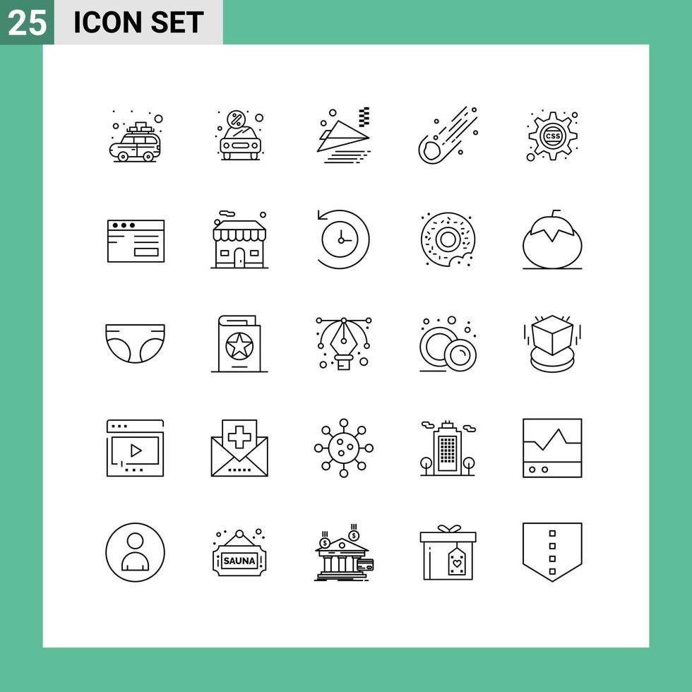 groupe de 25 lignes modernes définies pour la location d'espace en cascade météore astéroïde éléments de conception vectoriels modifiables vecteur