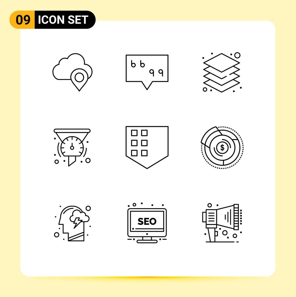 groupe de 9 contours signes et symboles pour les couches de performances de sécurité filtres de compteur de vitesse éléments de conception vectoriels modifiables vecteur