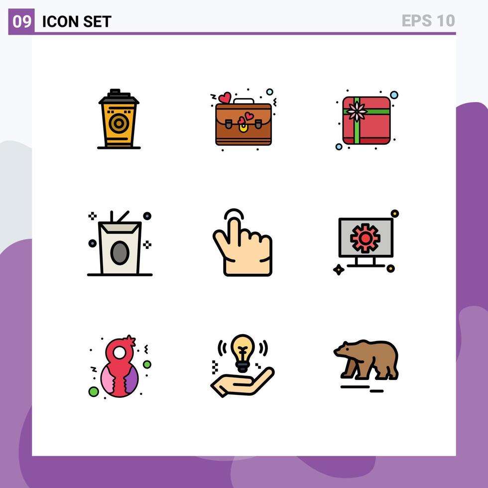 ensemble de 9 symboles d'icônes d'interface utilisateur modernes signes pour toucher doigt boîte repas boissons éléments de conception vectoriels modifiables vecteur