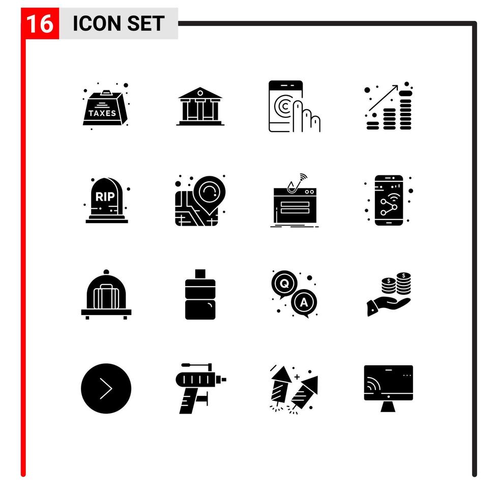 pack de glyphes solides de 16 symboles universels d'argent finance cliquez sur la monnaie prend en charge les éléments de conception vectoriels modifiables vecteur
