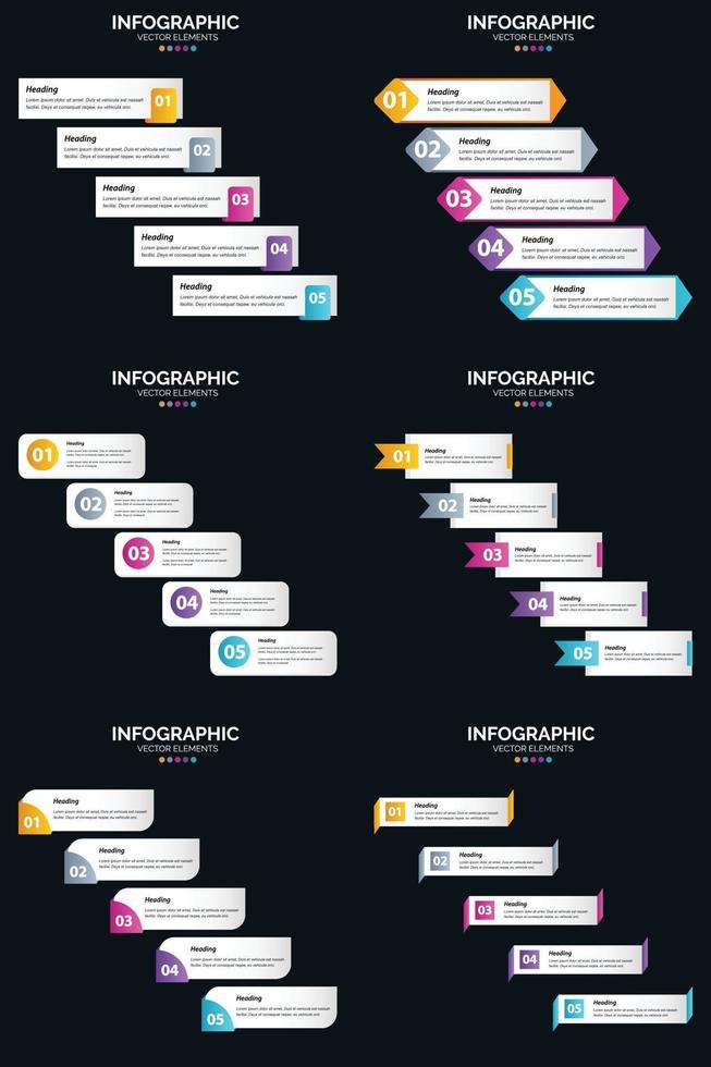 vecteur 6 infographie pack présentation modèle de diapositive 5 étapes cycle diagrammes et chronologies