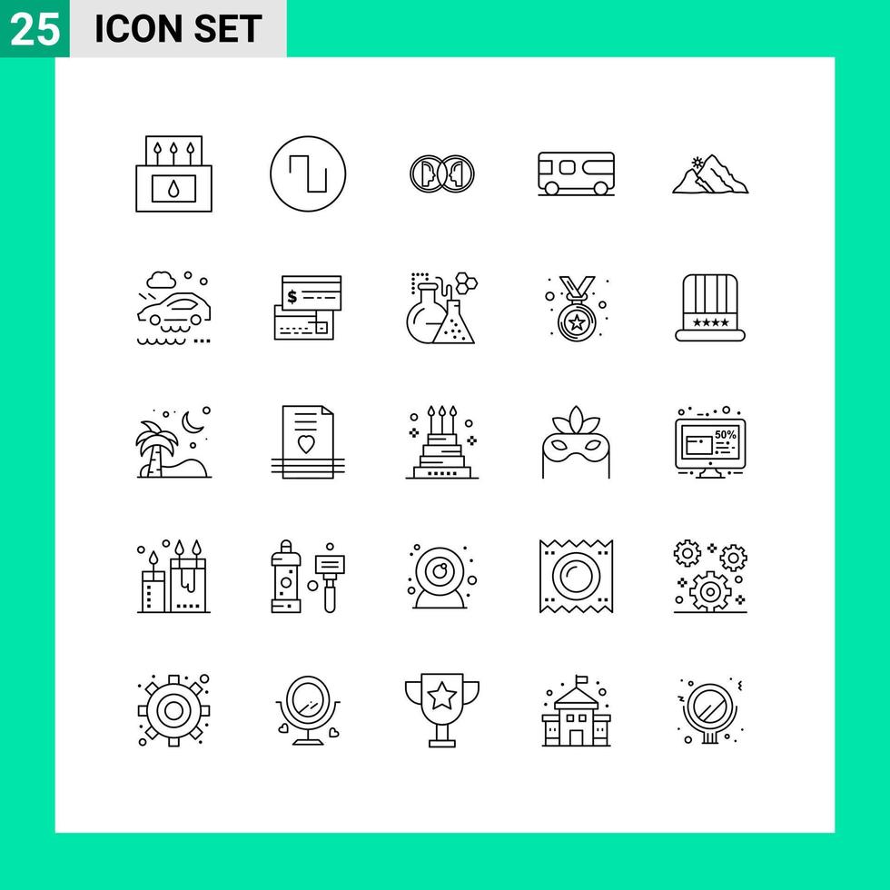 Pack de 25 lignes d'interface utilisateur de signes et symboles modernes de paysage véhicule visage van bus éléments de conception vectoriels modifiables vecteur