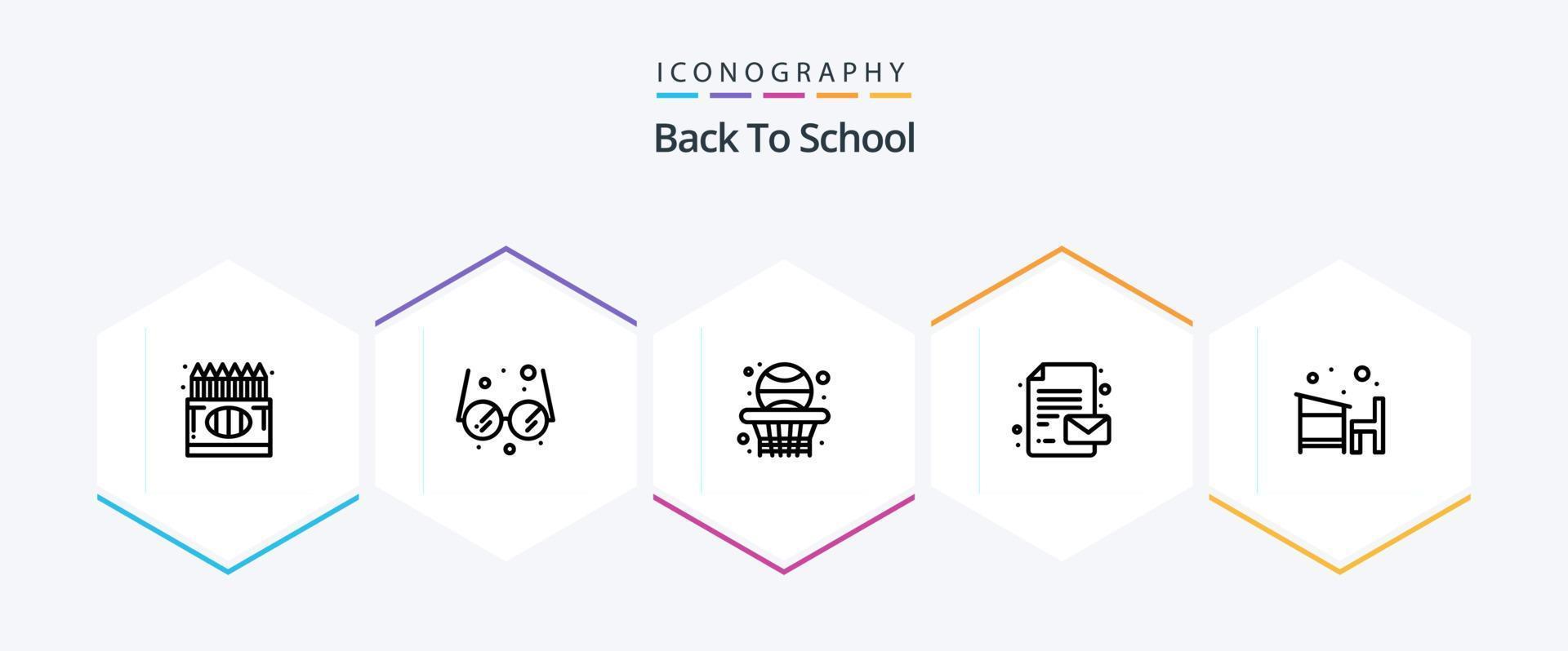 retour à l'école pack d'icônes de 25 lignes, y compris l'éducation. chaise. dos. message. retour à l'école vecteur