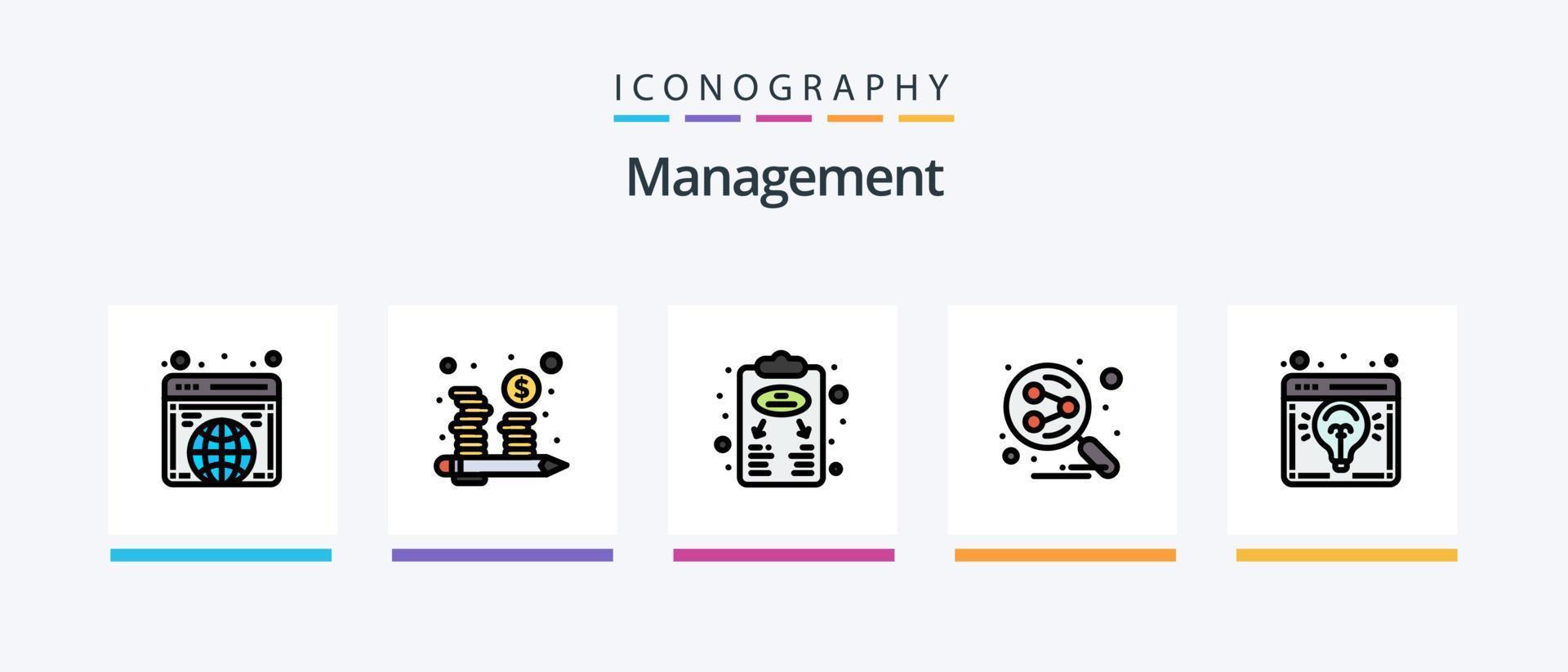 ligne de gestion remplie de 5 packs d'icônes, y compris présélectionnés. embauche. stratégique. candidat. le management. conception d'icônes créatives vecteur