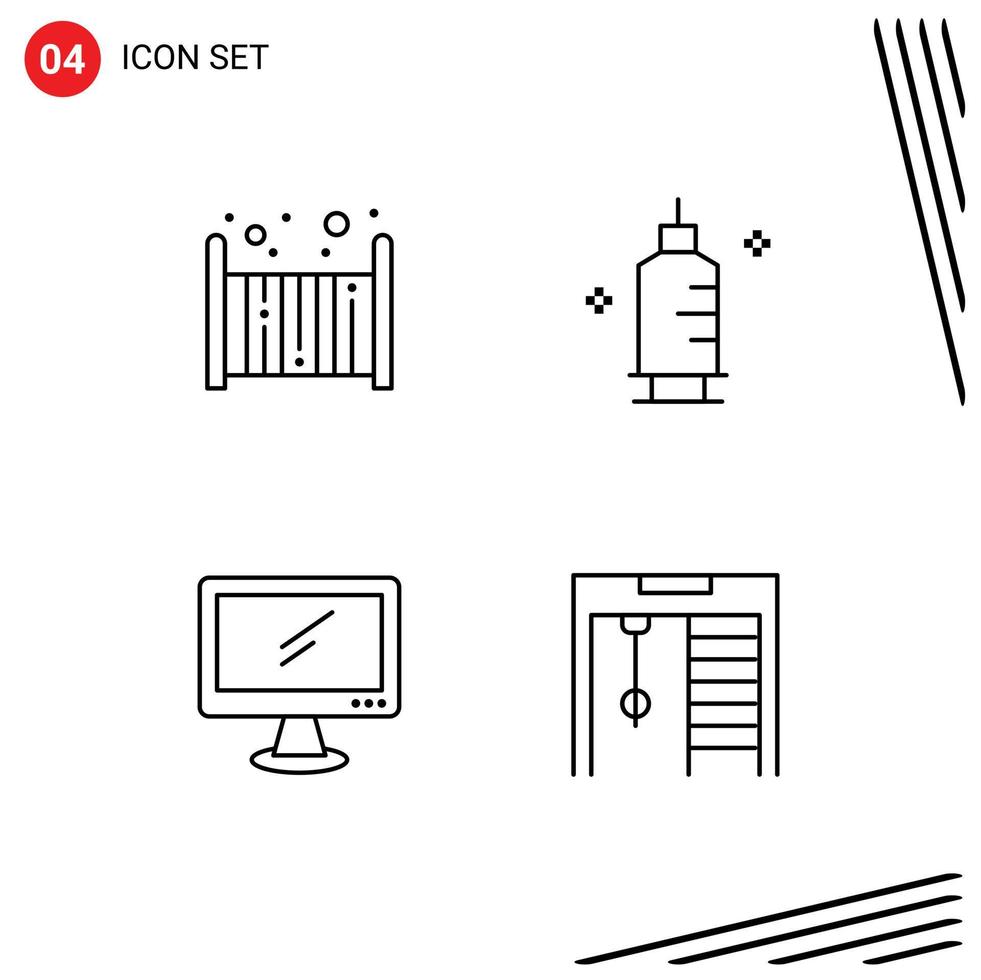 interface utilisateur pack de 4 couleurs plates de base remplies de moniteur de lit pharmacie de sommeil imac éléments de conception vectoriels modifiables vecteur