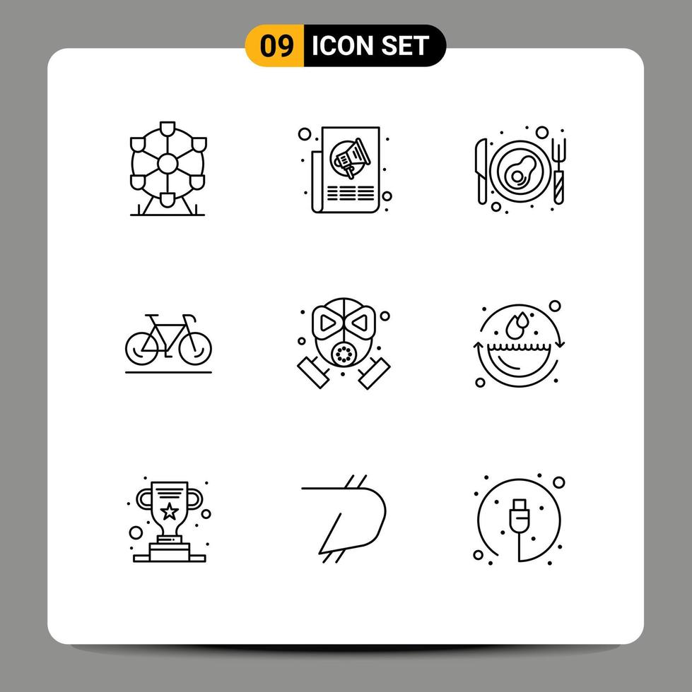 symboles d'icônes universels groupe de 9 contours modernes de masque fire bacon sport mouvement éléments de conception vectoriels modifiables vecteur