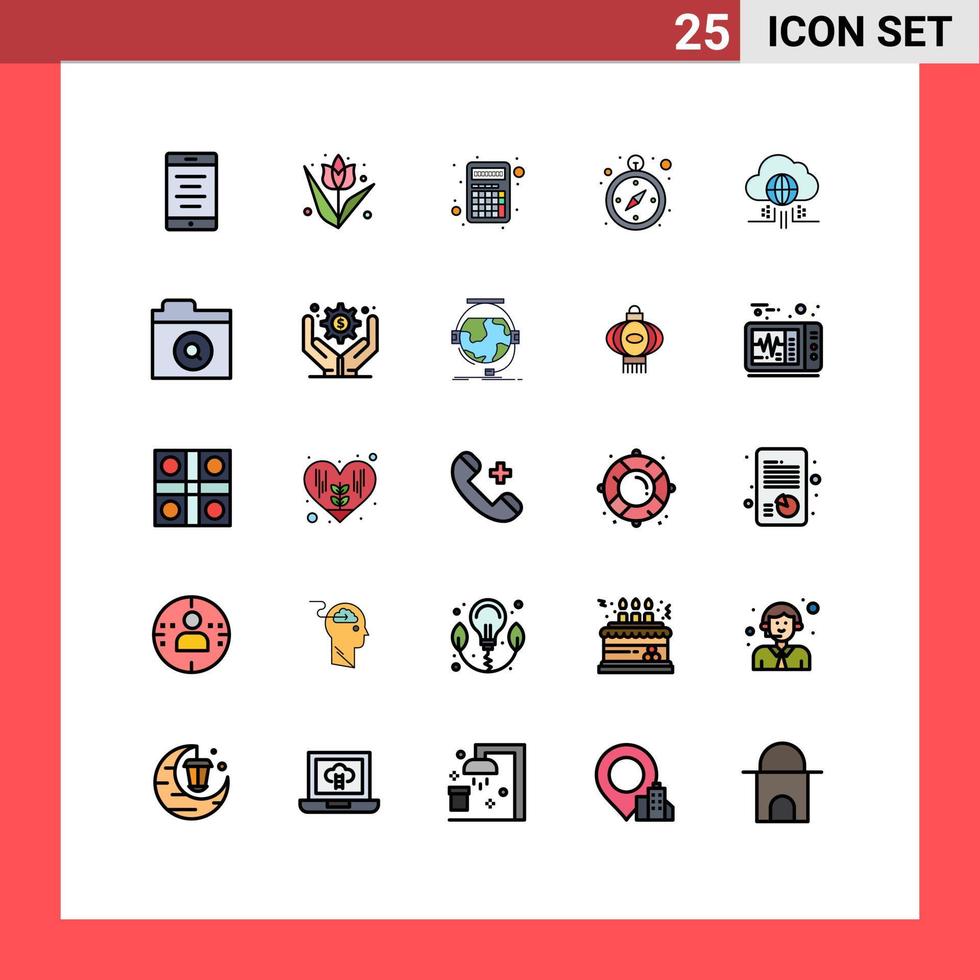 interface mobile ligne remplie couleur plate ensemble de 25 pictogrammes de technologie pensez calculatrice internet logistique éléments de conception vectoriels modifiables vecteur