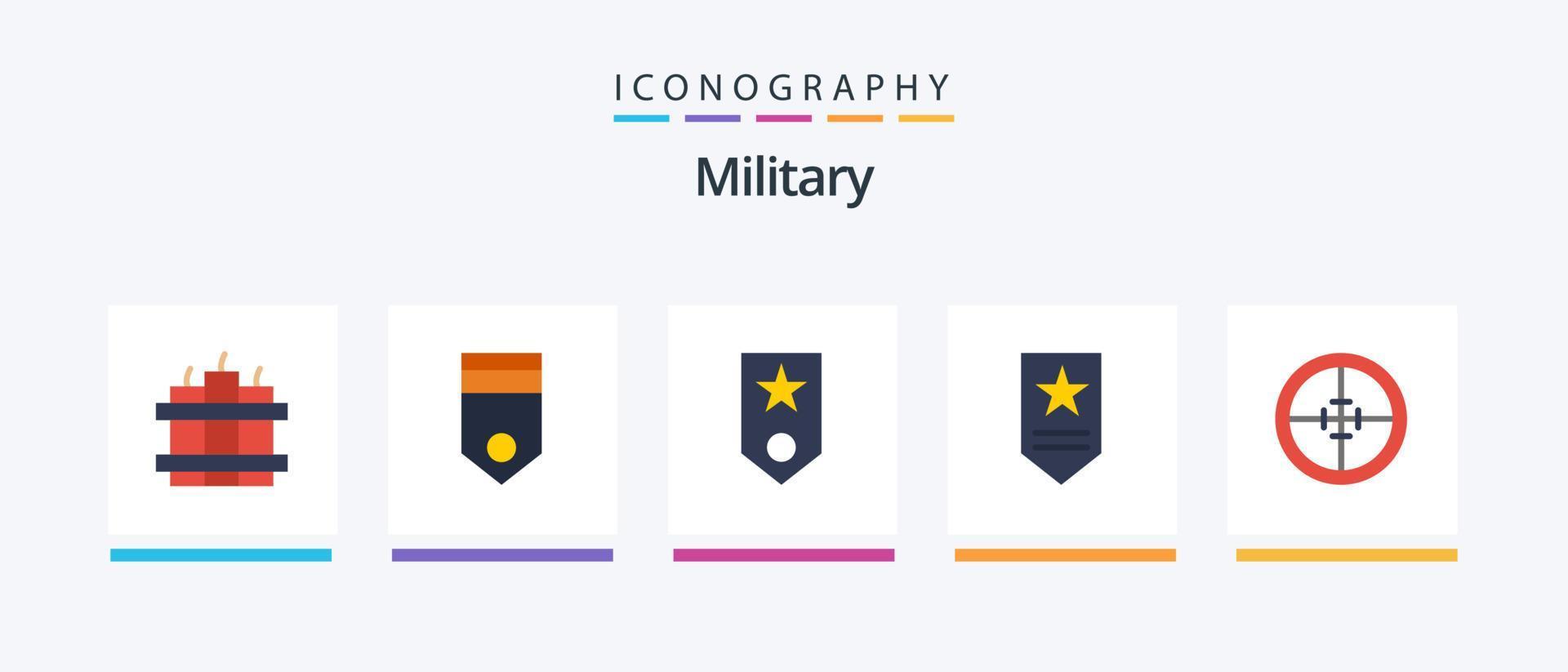 pack d'icônes plat militaire 5 comprenant un badge. rang. encerclé. militaire. Star. conception d'icônes créatives vecteur