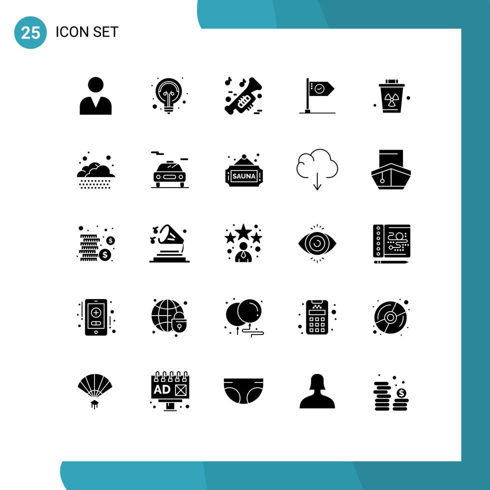 interface mobile glyphe solide ensemble de 25 pictogrammes de signe objectif musique drapeau atteindre des éléments de conception vectoriels modifiables vecteur
