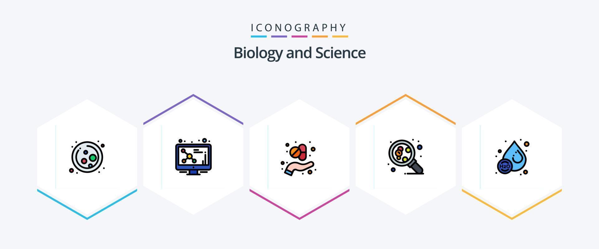 pack d'icônes de biologie 25 fillline comprenant ho. la science. alternative. recherche. moléculaire vecteur