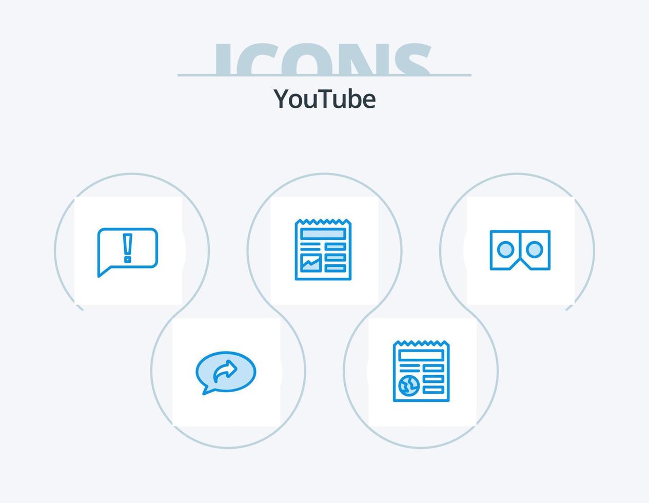 pack d'icônes bleu youtube 5 conception d'icônes. des lunettes. photo. discuter. ui. document vecteur