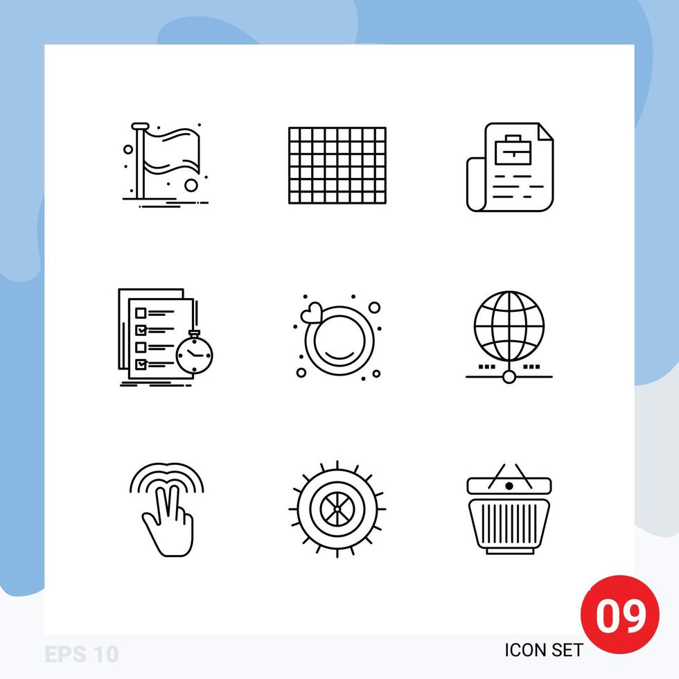 9 ensemble de contours d'interface utilisateur de signes et symboles modernes d'éléments de conception vectoriels modifiables de tâche de vérification de temps de sonnerie vecteur