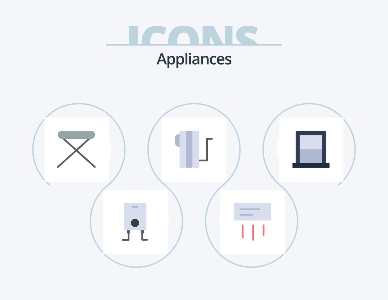 appareils électroménagers pack d'icônes plates 5 conception d'icônes. chambre. chauffage. meubles. Chauffer. appareils électroménagers vecteur
