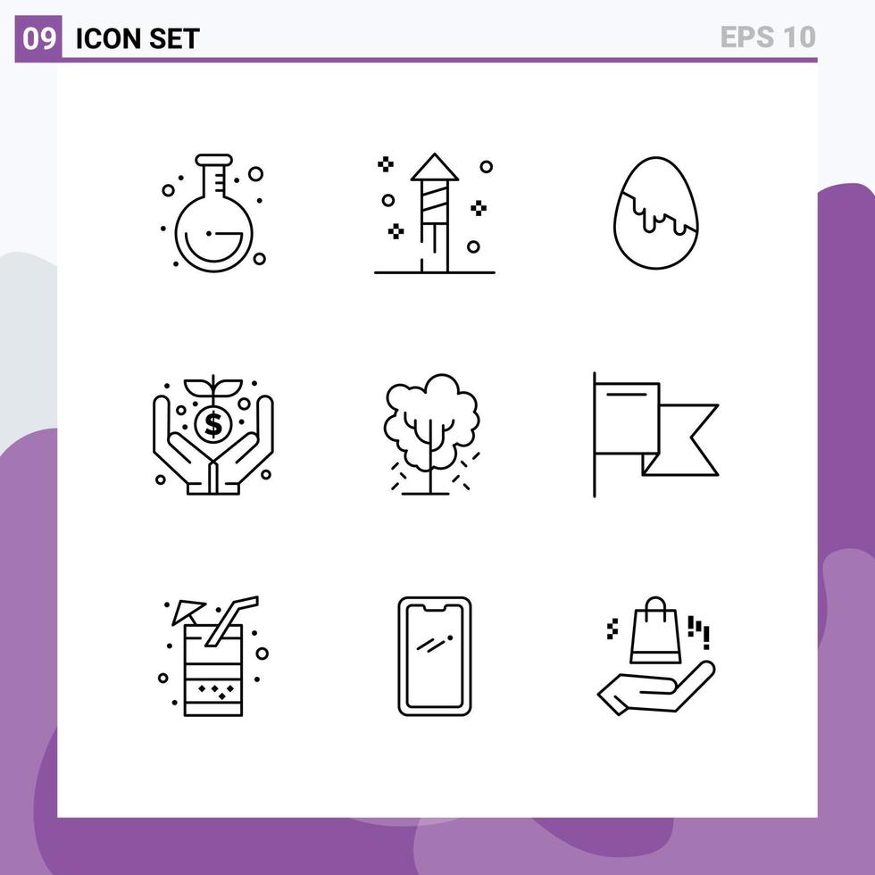ensemble moderne de 9 contours et symboles tels que nature pomme oeuf de pâques financement éléments de conception vectoriels modifiables vecteur
