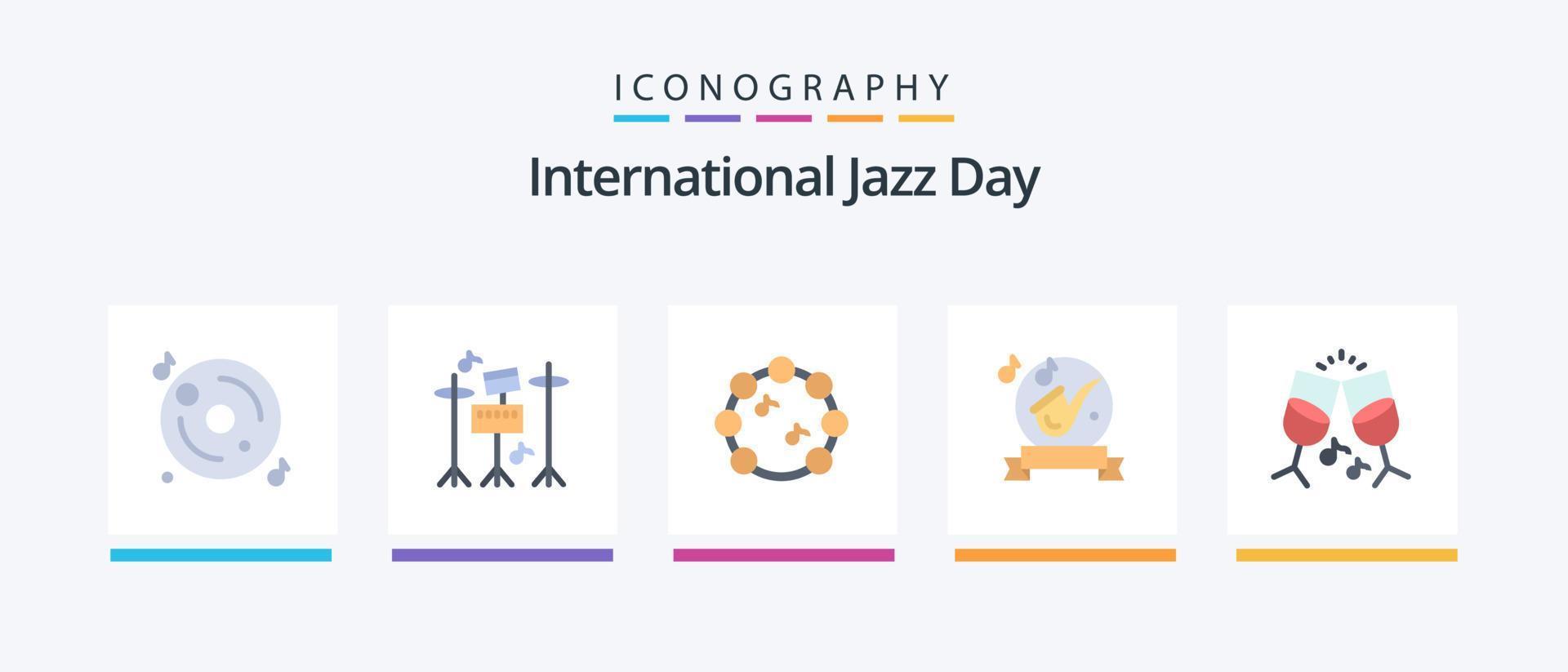 pack d'icônes plat 5 de la journée internationale du jazz, y compris la musique. un verre. Remarque. saxophone. musique. conception d'icônes créatives vecteur