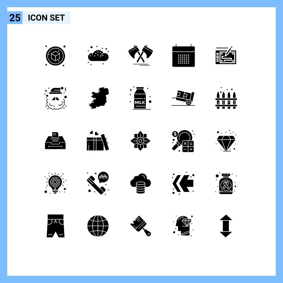 ensemble moderne de 25 glyphes et symboles solides tels que tablette événement hache date rendez-vous éléments de conception vectoriels modifiables vecteur