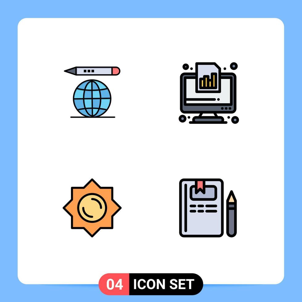 ensemble de 4 symboles d'icônes d'interface utilisateur modernes signes pour les éléments de conception vectoriels modifiables de livre de graphique d'entreprise de soleil du monde vecteur