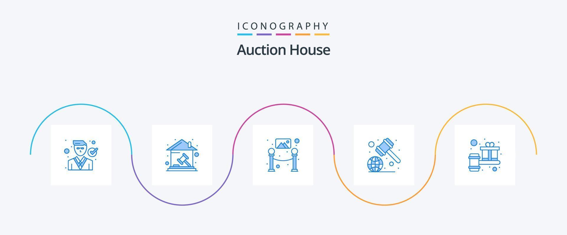 pack d'icônes bleues aux enchères 5, y compris les règles globales. lois. biens. juge marteau. musée vecteur