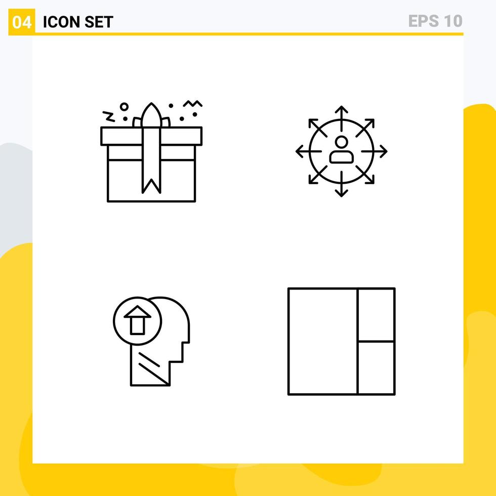 ensemble moderne de 4 pictogrammes de couleurs plates remplies de cadeau humain présent flèches manières éléments de conception vectoriels modifiables vecteur