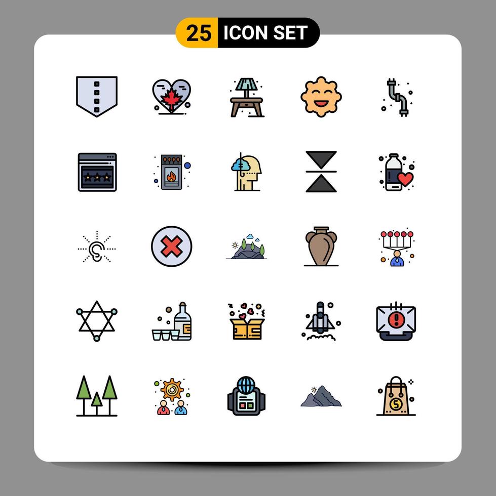 25 signes universels de couleur plate de ligne remplie symboles de tuyaux vivants de plombier seo emojis éléments de conception vectoriels modifiables vecteur