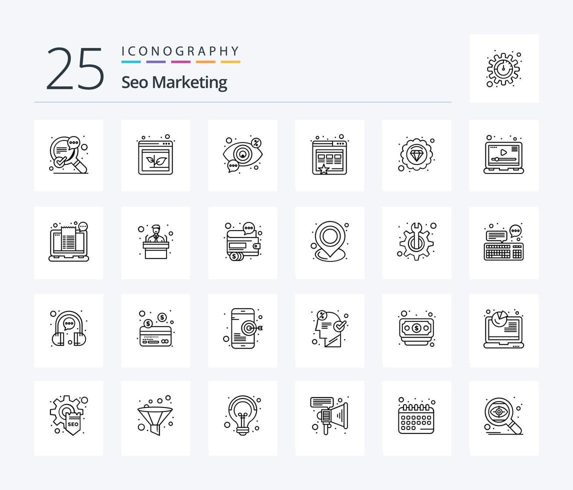 seo marketing pack d'icônes de 25 lignes, y compris la qualité. commercialisation. œil. site Internet. vision vecteur