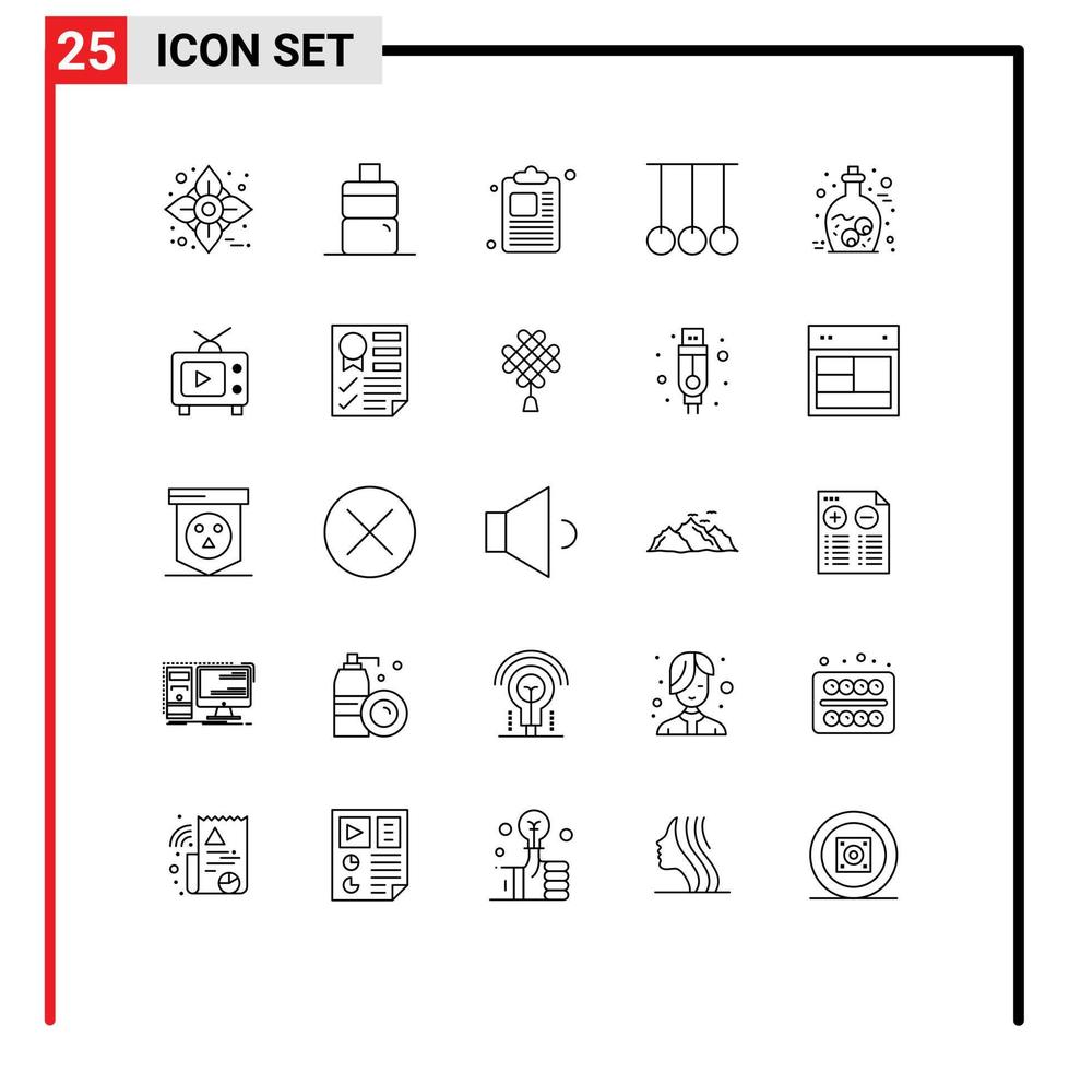 ligne d'interface mobile ensemble de 25 pictogrammes d'éléments de conception vectoriels éditables de papier de pot de télévision halloween sport vecteur