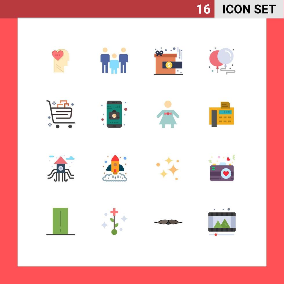 16 interface utilisateur pack de couleurs plates de signes et symboles modernes d'acheter des ballons de célébration de réalisation de fête pack modifiable d'éléments de conception de vecteur créatif