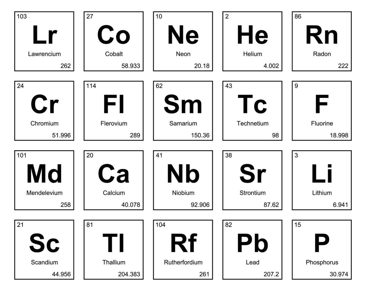 20 tableau préodique de la conception du pack d'icônes d'éléments vecteur