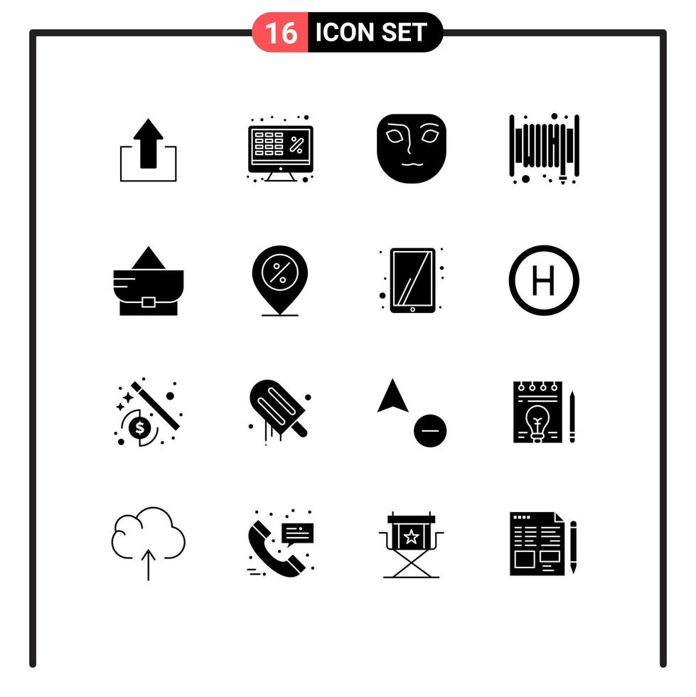 16 interface utilisateur pack de glyphes solides de signes et symboles modernes de la mode tuyau argent alarme incendie éléments de conception vectoriels modifiables vecteur