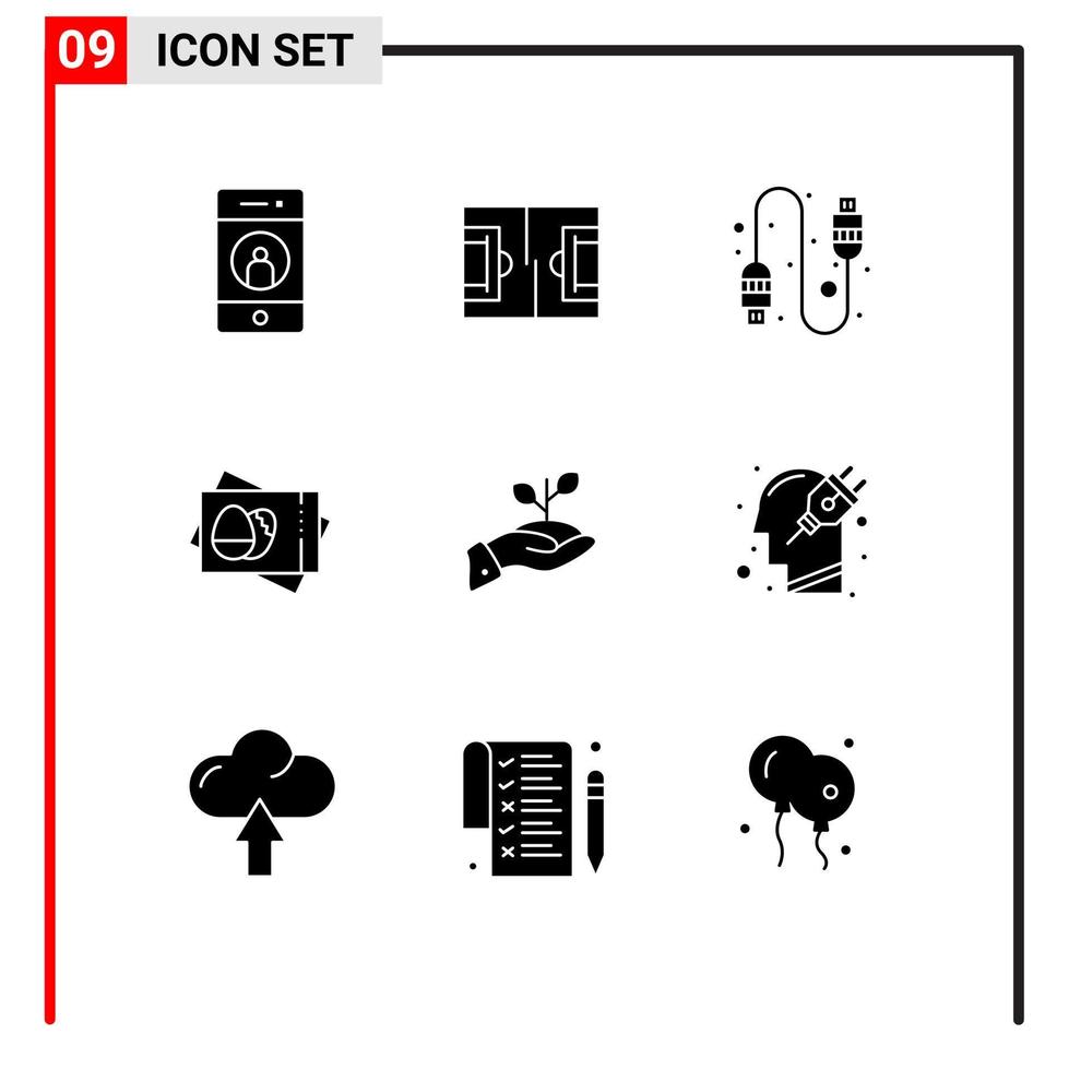 interface mobile glyphe solide ensemble de 9 pictogrammes de carte de charité football passboard éléments de conception vectoriels modifiables vecteur