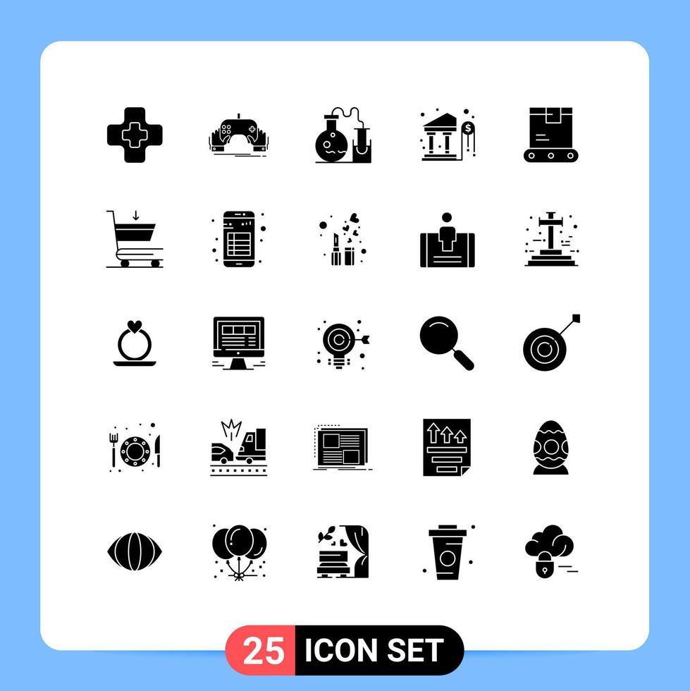 symboles d'icônes universels groupe de 25 glyphes solides modernes d'éléments de conception vectoriels modifiables de banque d'investissement de tube d'argent d'usine vecteur