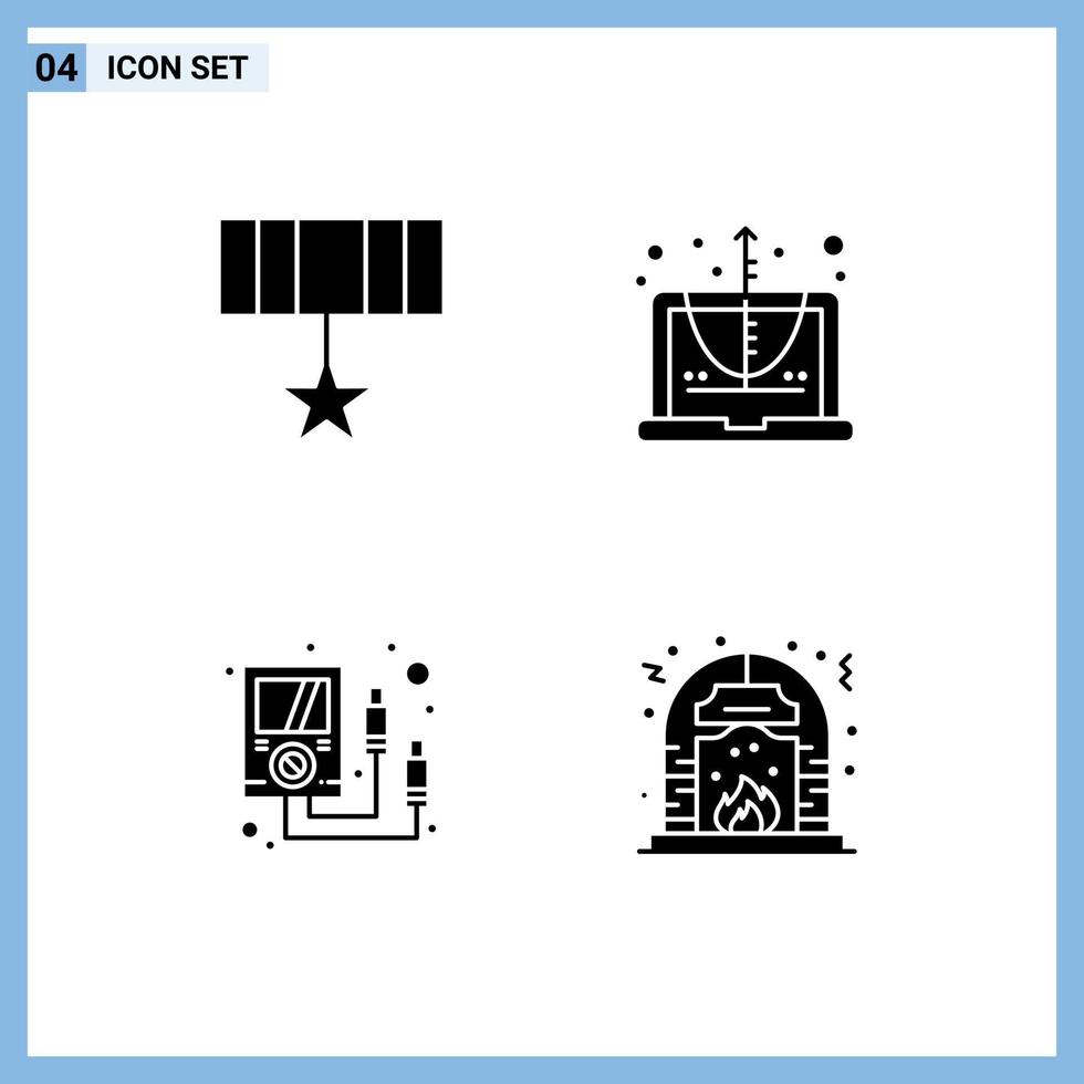 4 ensemble de glyphes solides universels pour les applications web et mobiles enseignement de la médaille de l'électronique de l'armée éléments de conception vectoriels modifiables de plusieurs mètres vecteur