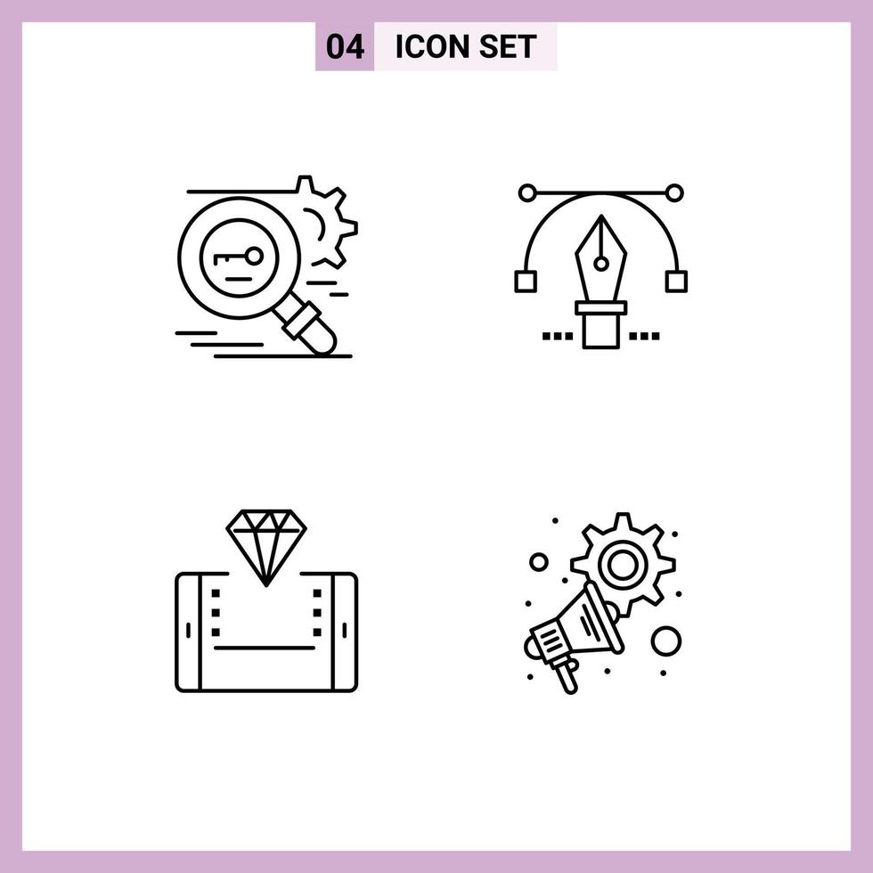4 couleurs plates vectorielles thématiques remplies et symboles modifiables des éléments de conception vectoriels modifiables de la boutique de crayons sécurisés mobiles clés vecteur